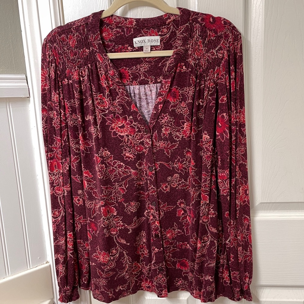 Knox Rose Burgundy Floral Blouse